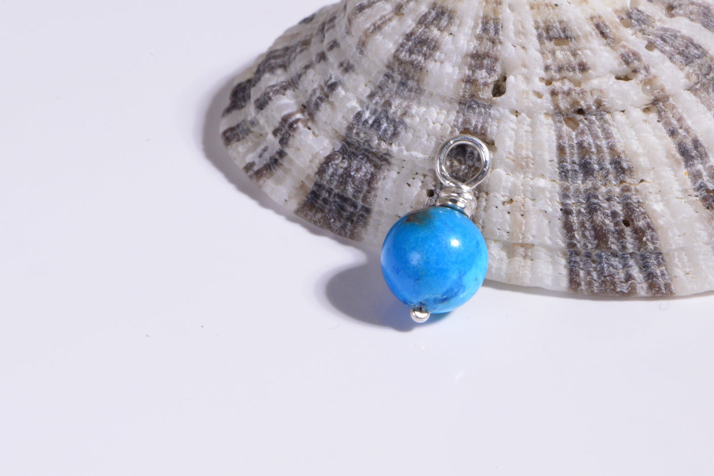 Sleeping Beauty Turquoise Charm, 925 Silver Wire Wrapped Bead, 8mm