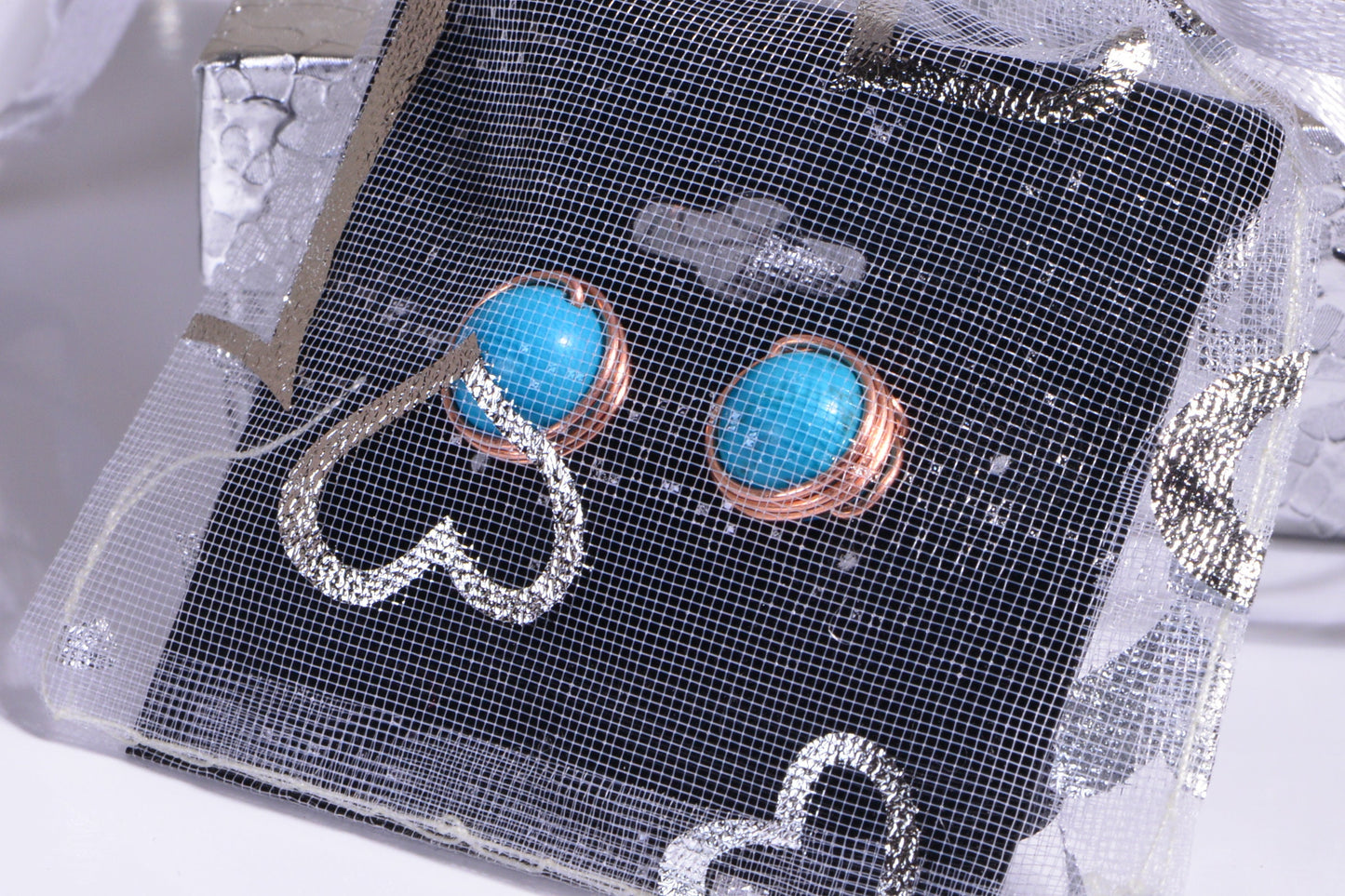 Arizona Turquoise Stud Earrings, Sterling Silver Wire Wrapped, December Birthstone