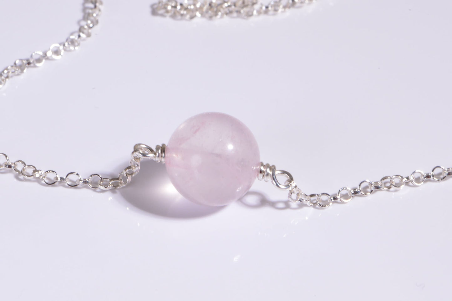 Rose Quartz 16" Necklace, Single Bead Sterling Silver Chain, Healing Crystal Choker