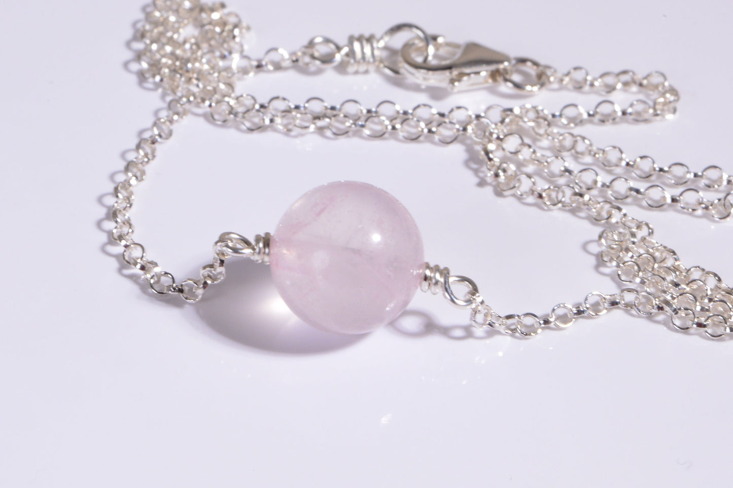 Rose Quartz 16" Necklace, Single Bead Sterling Silver Chain, Healing Crystal Choker