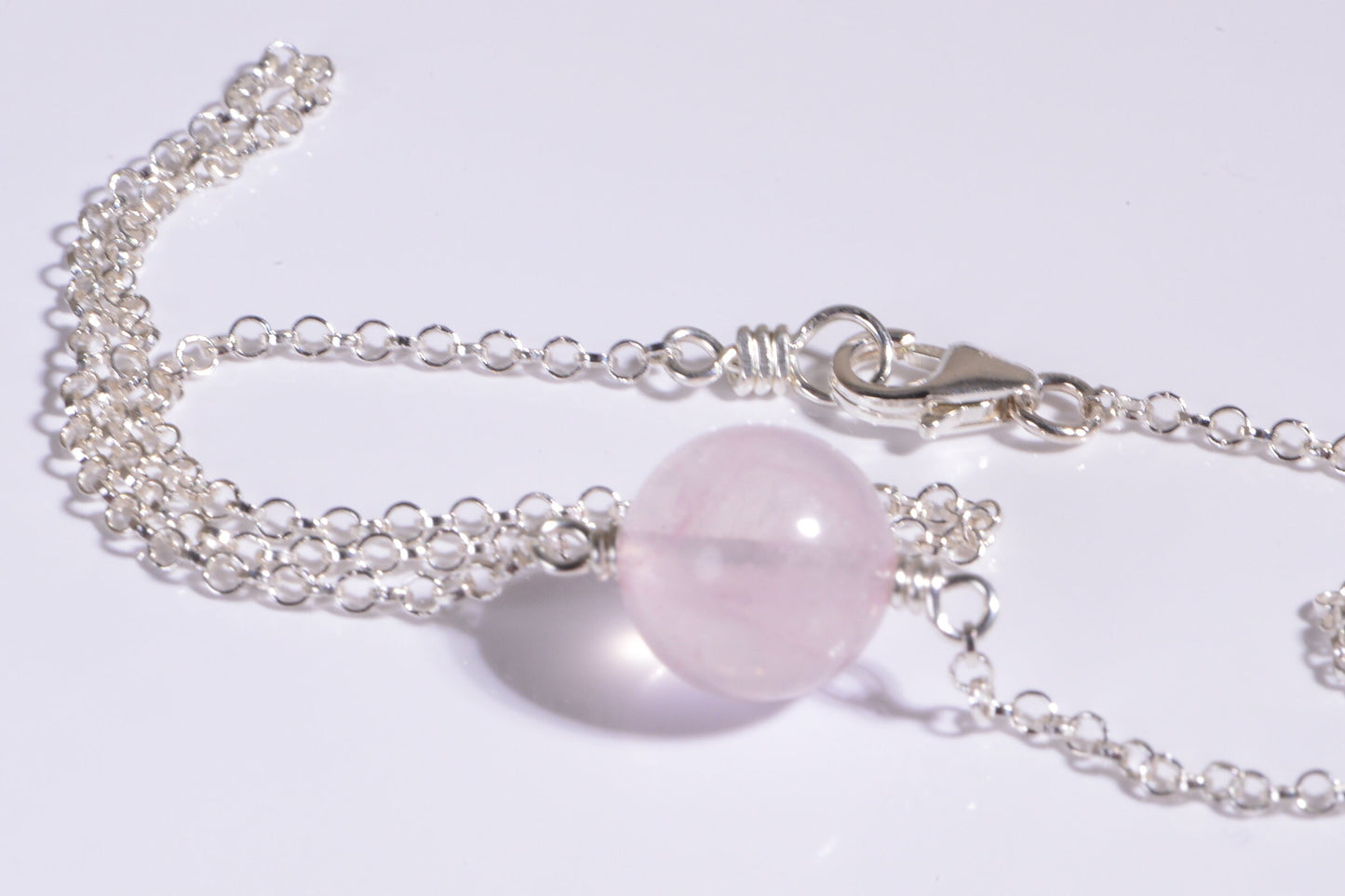 Rose Quartz 16" Necklace, Single Bead Sterling Silver Chain, Healing Crystal Choker