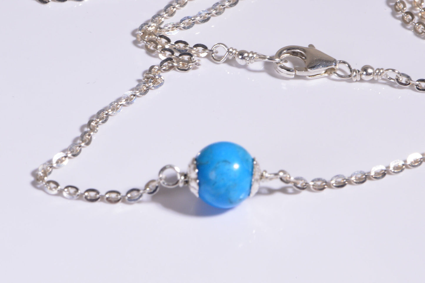 Sleeping Beauty Turquoise Necklace, Sterling Silver Bead Choker, 16 inch