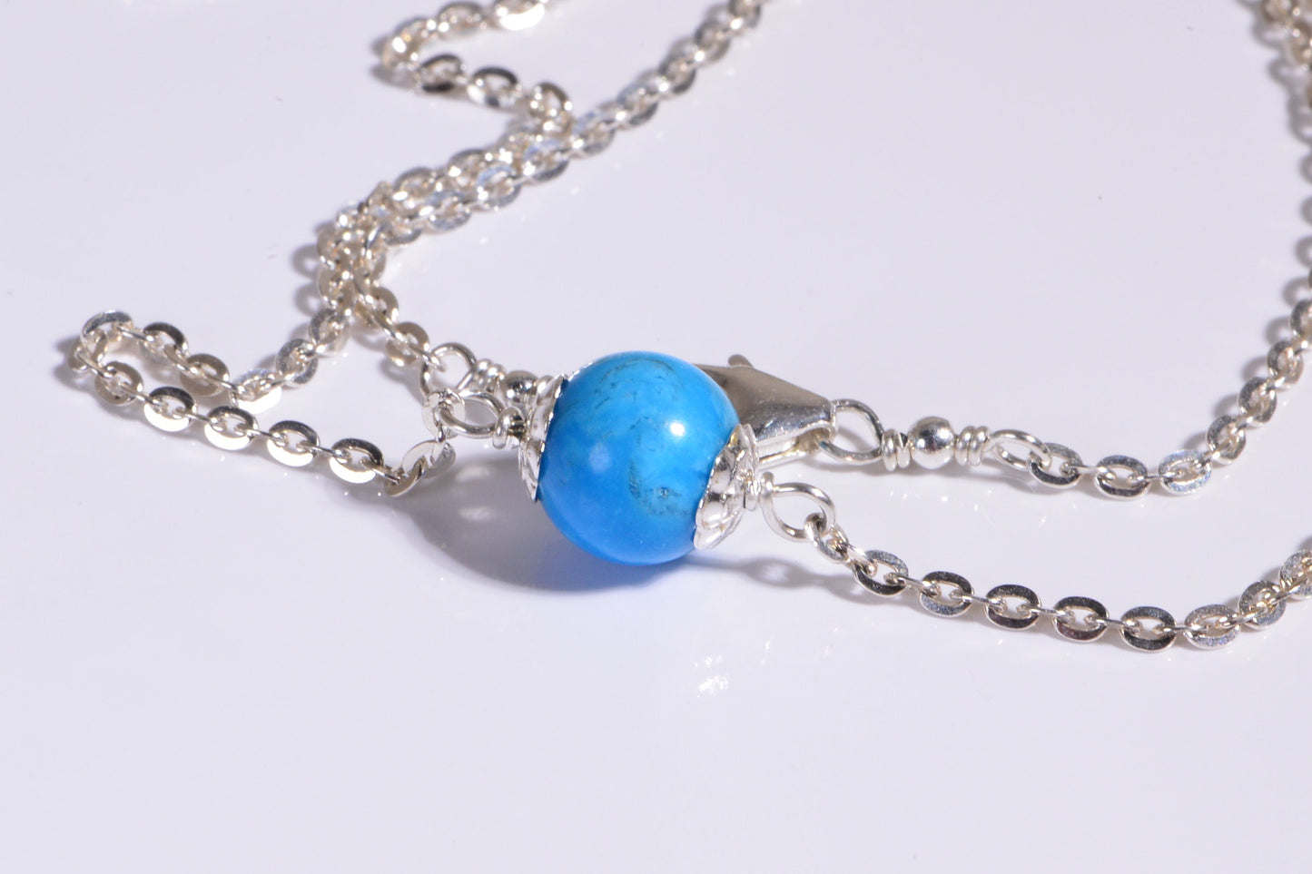 Sleeping Beauty Turquoise Necklace, Sterling Silver Bead Choker, 16 inch
