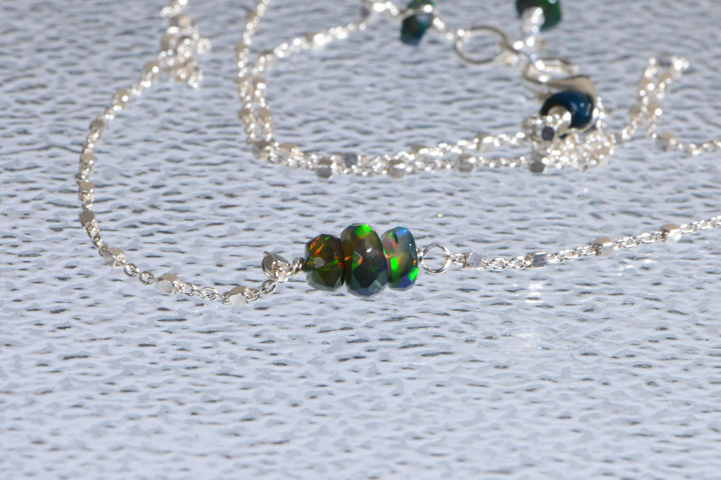 Ethiopian Black Opal Sterling Silver Necklace, October Birthstone