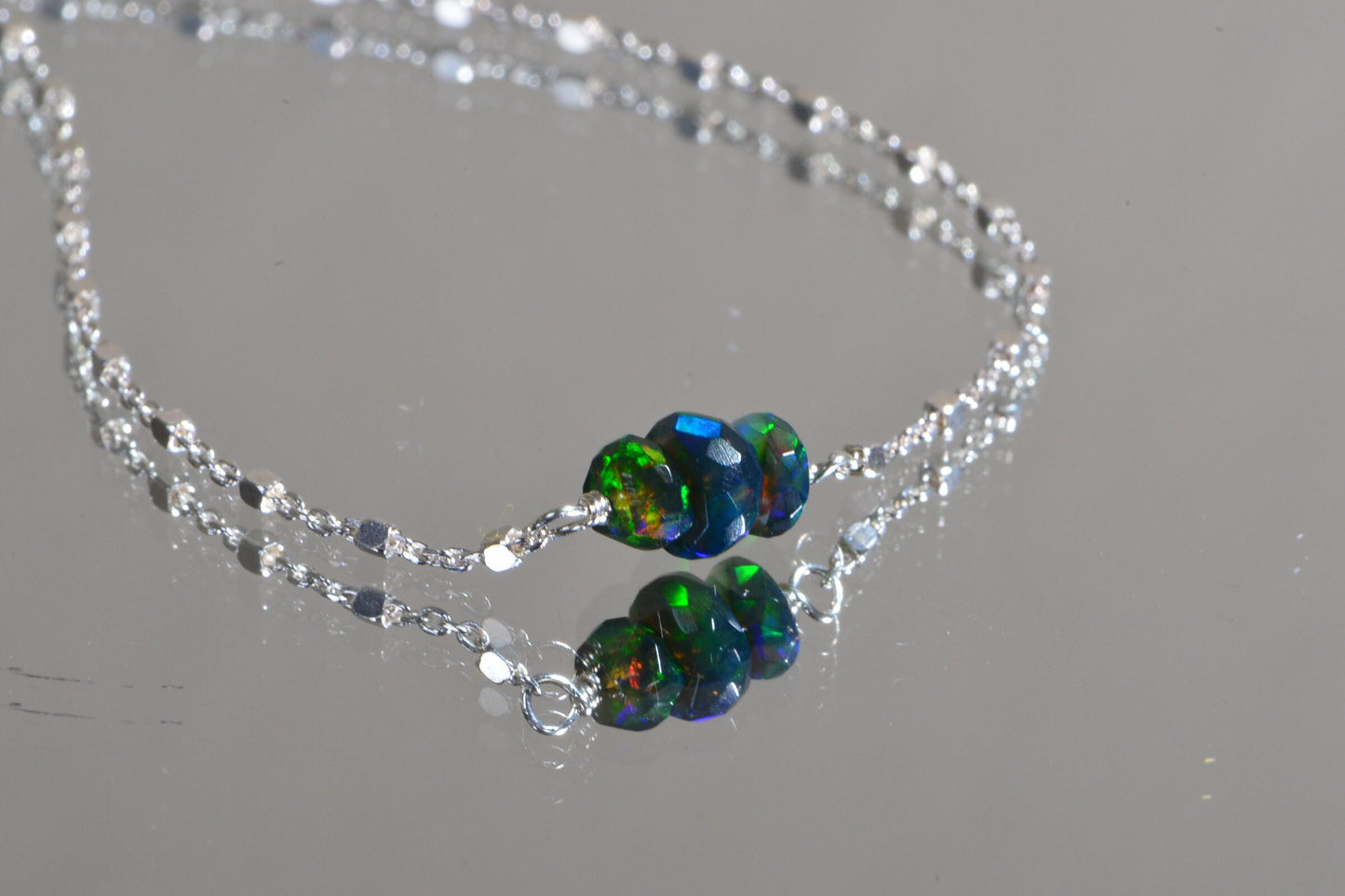 Ethiopian Black Opal Sterling Silver Necklace, October Birthstone