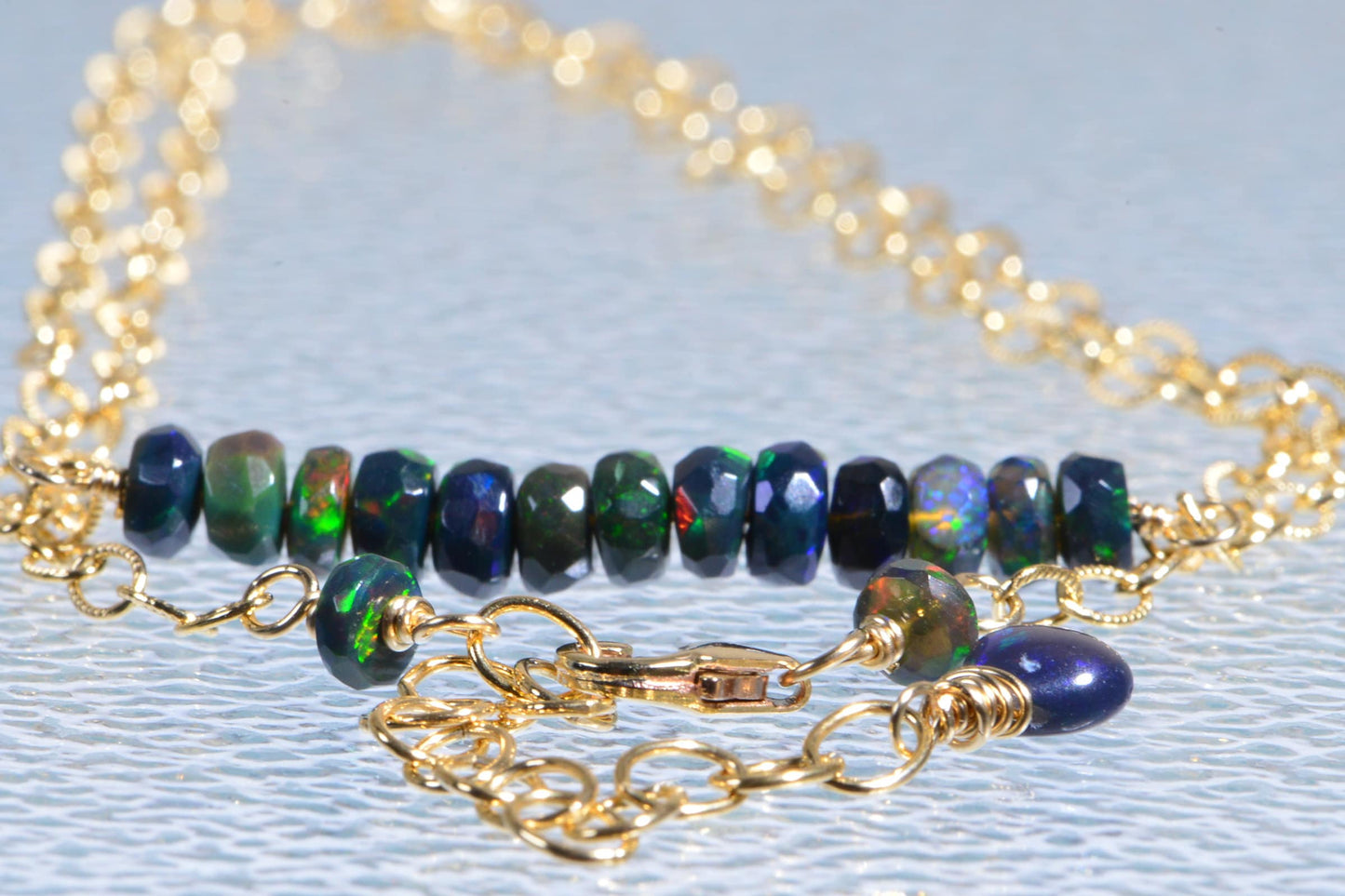 Ethiopian Black Opal Necklace, 14K Gold Filled Rondelle Bar Choker