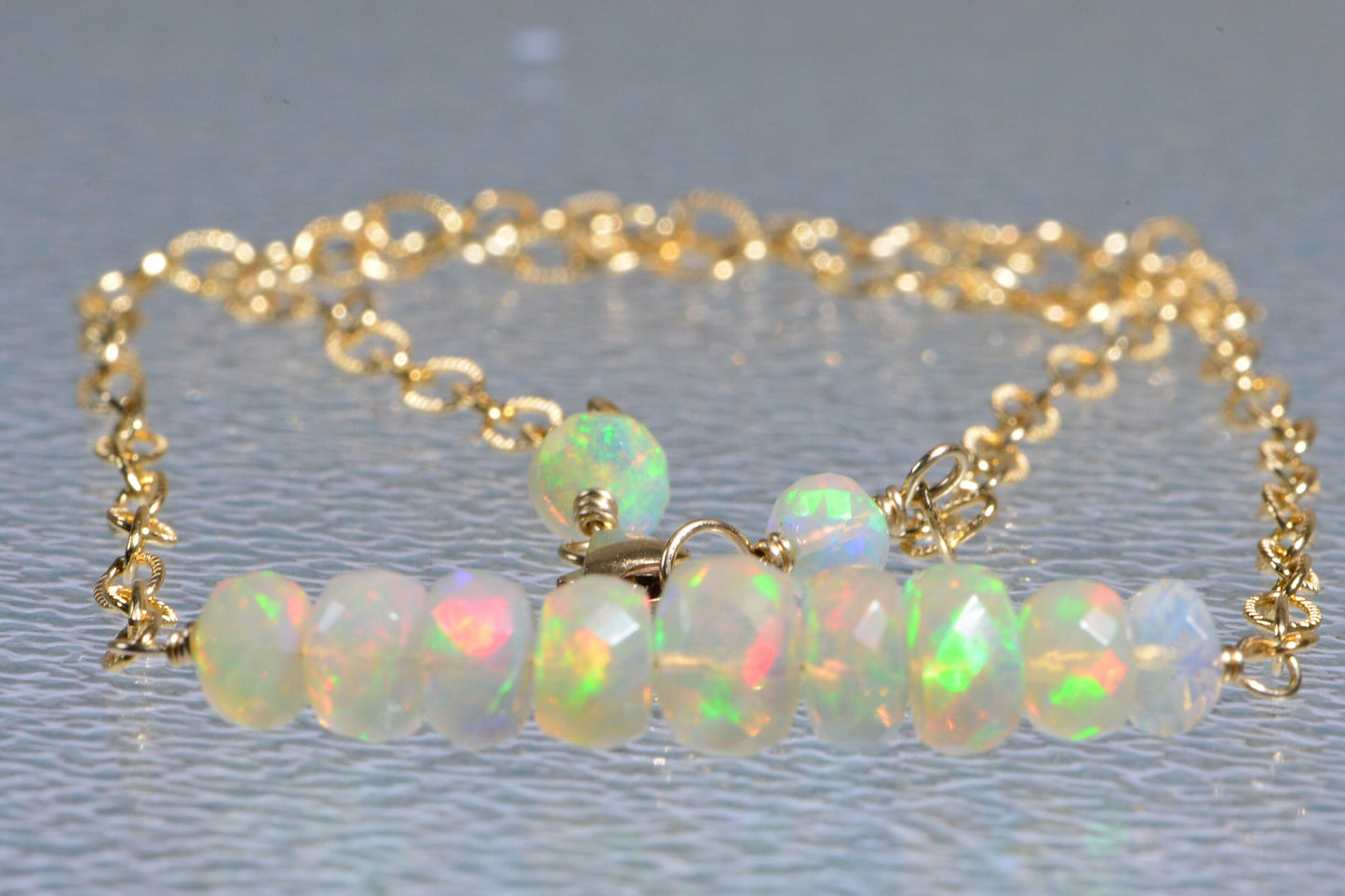 Dainty Ethiopian Opal Bar Necklace, 14K Gold Filled Chain