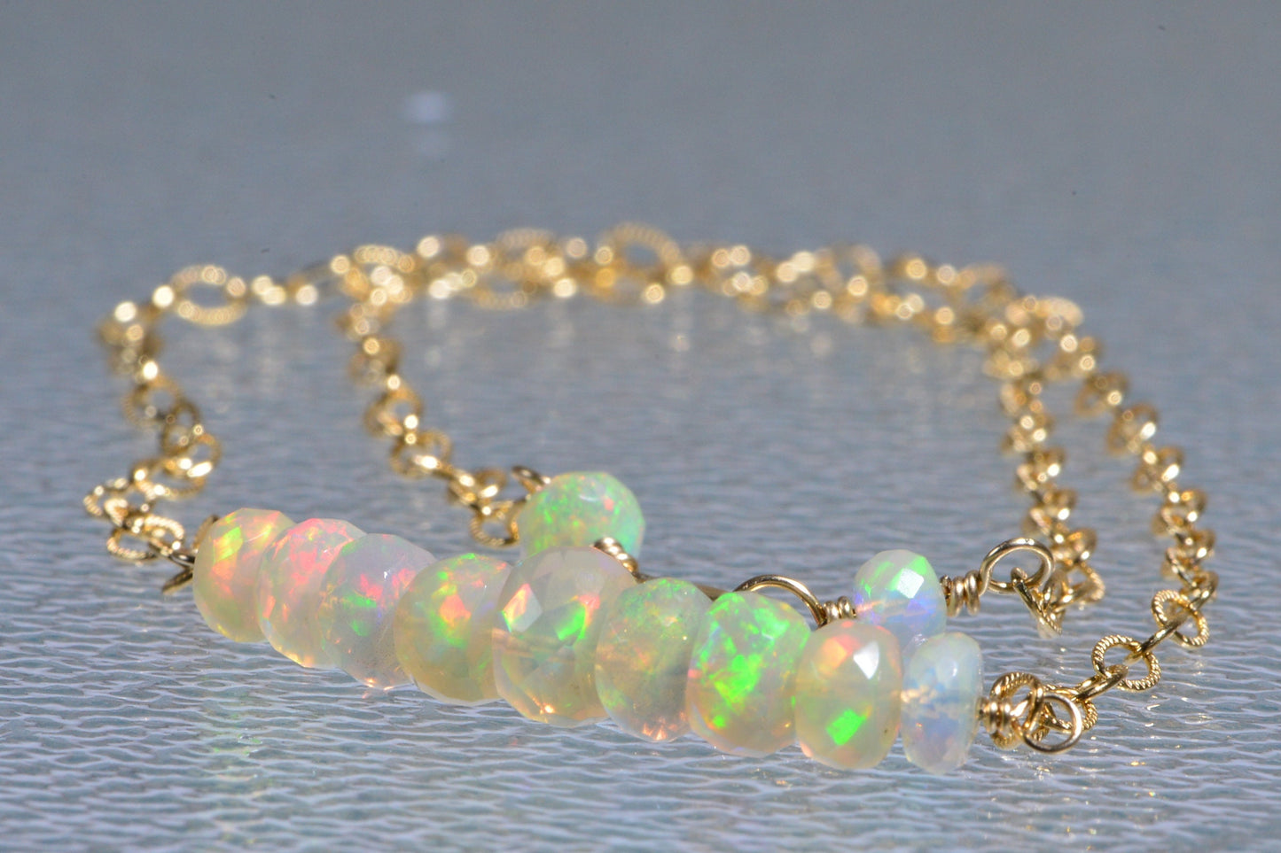 Dainty Ethiopian Opal Bar Necklace, 14K Gold Filled Chain