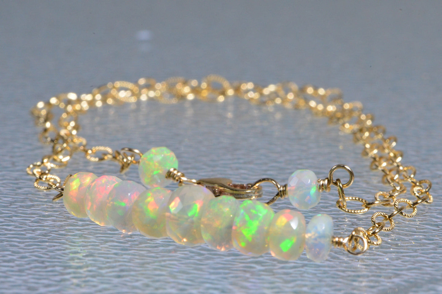 Dainty Ethiopian Opal Bar Necklace, 14K Gold Filled Chain
