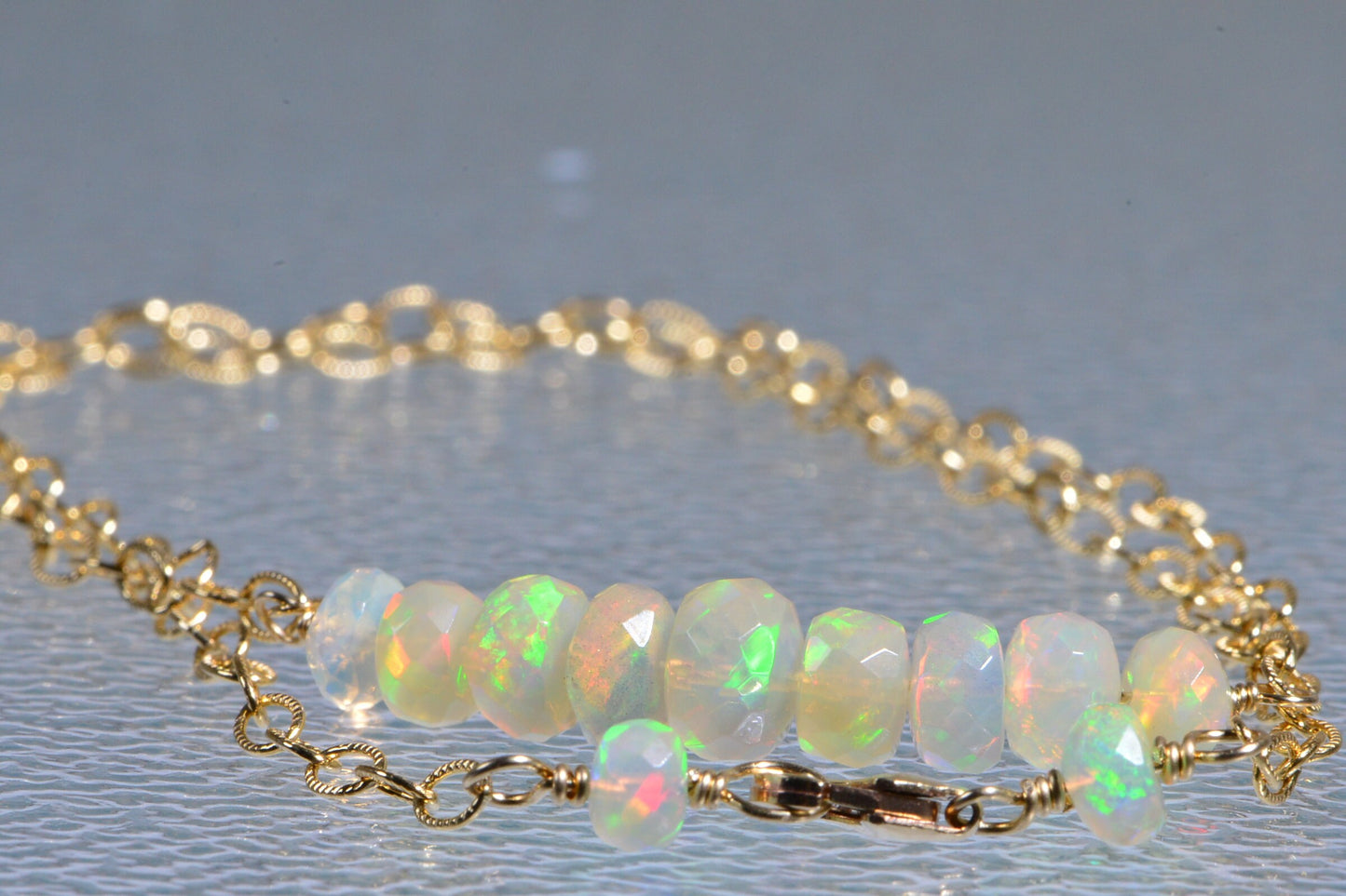 Dainty Ethiopian Opal Bar Necklace, 14K Gold Filled Chain