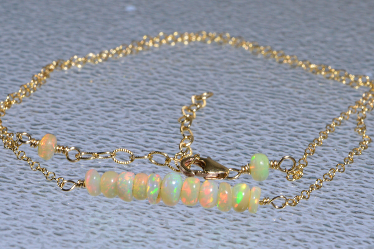 Ethiopian Opal Necklace: 14k Gold Filled Chain, Natural Gemstone