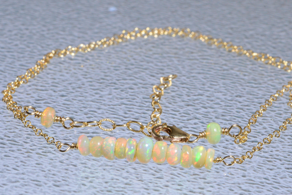Ethiopian Opal Necklace: 14k Gold Filled Chain, Natural Gemstone