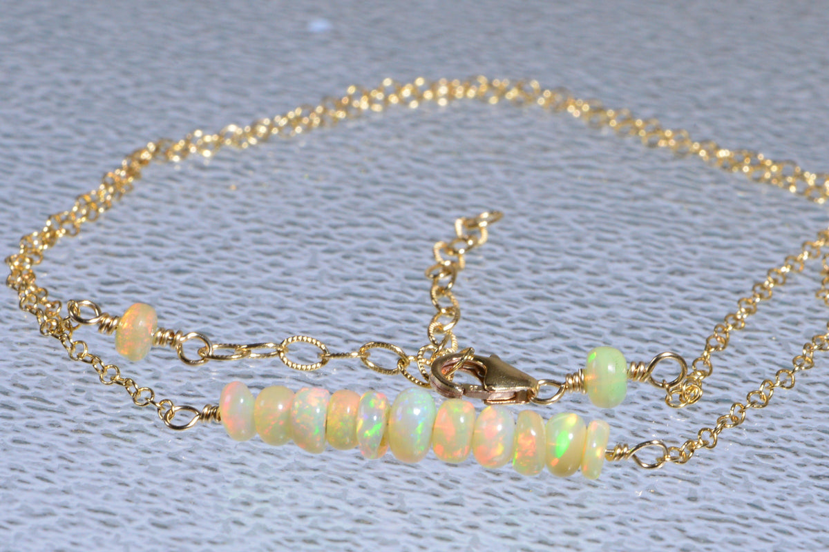 Ethiopian Opal Necklace: 14k Gold Filled Chain, Natural Gemstone