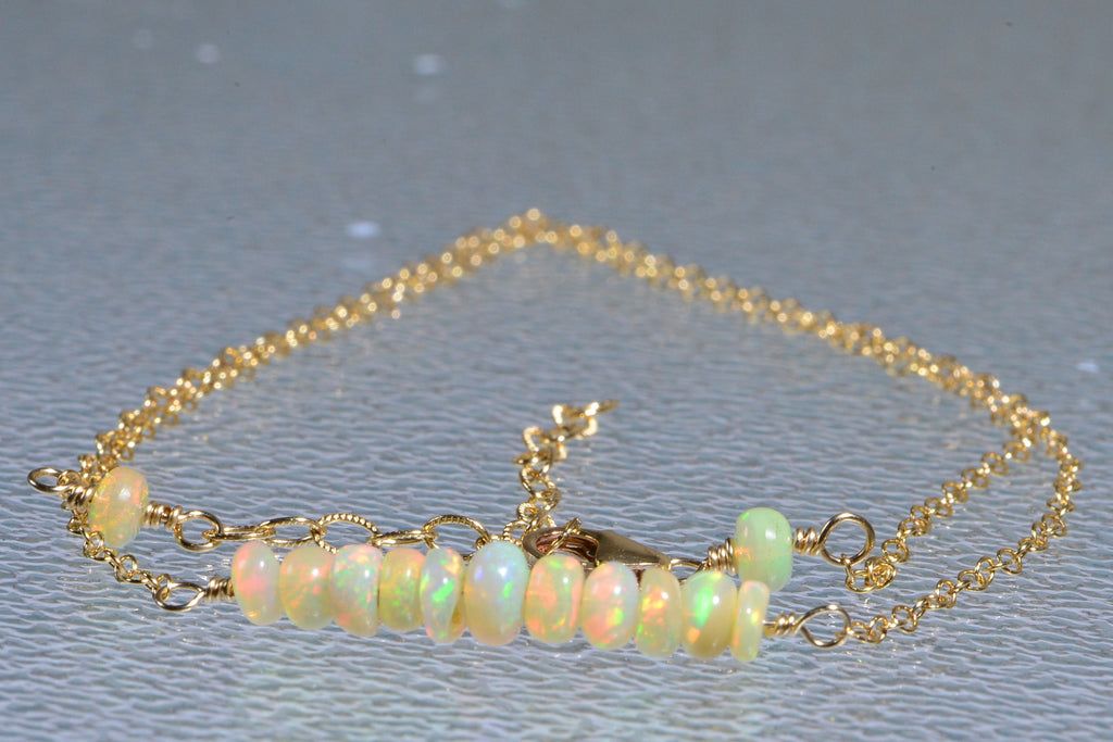Ethiopian Opal Necklace: 14k Gold Filled Chain, Natural Gemstone