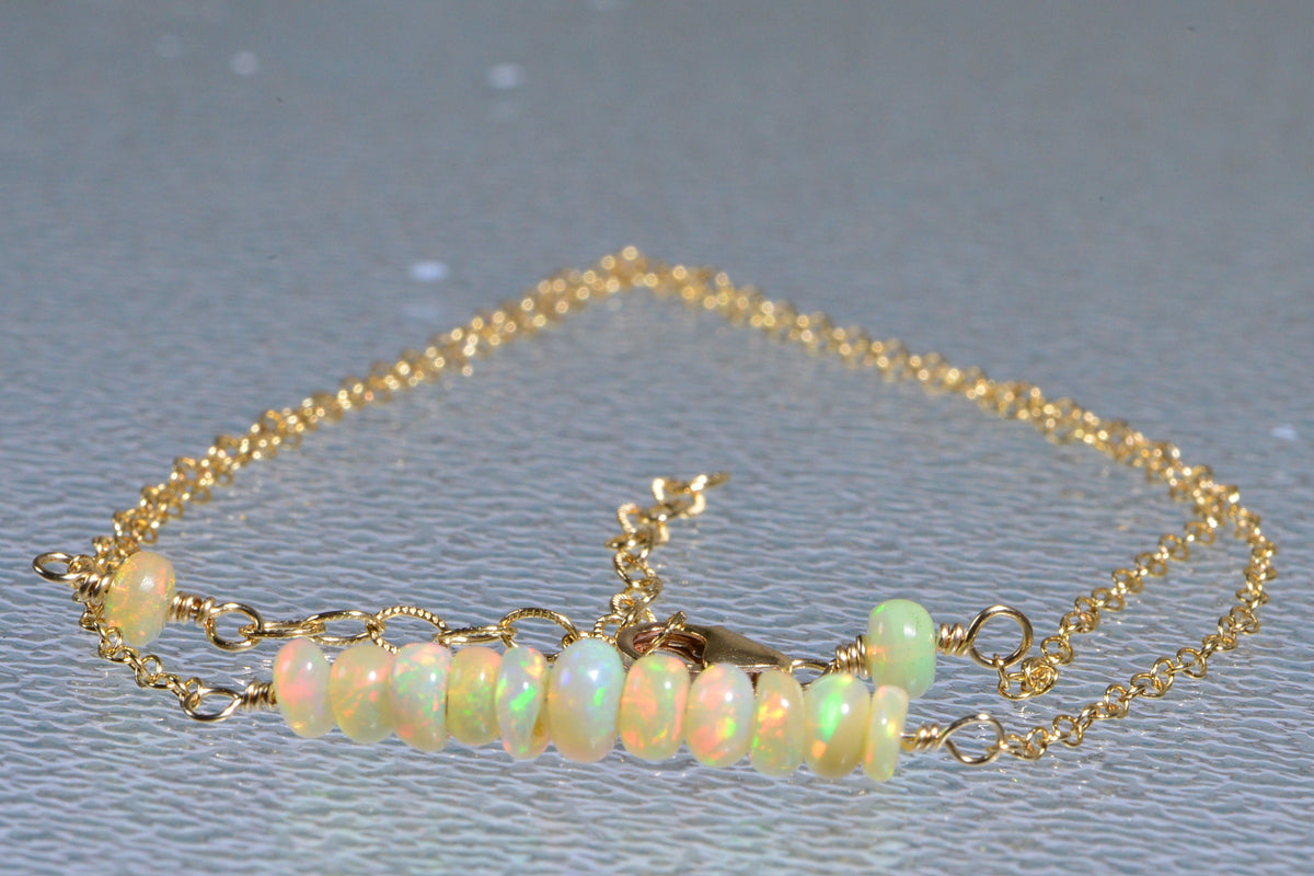 Ethiopian Opal Necklace: 14k Gold Filled Chain, Natural Gemstone