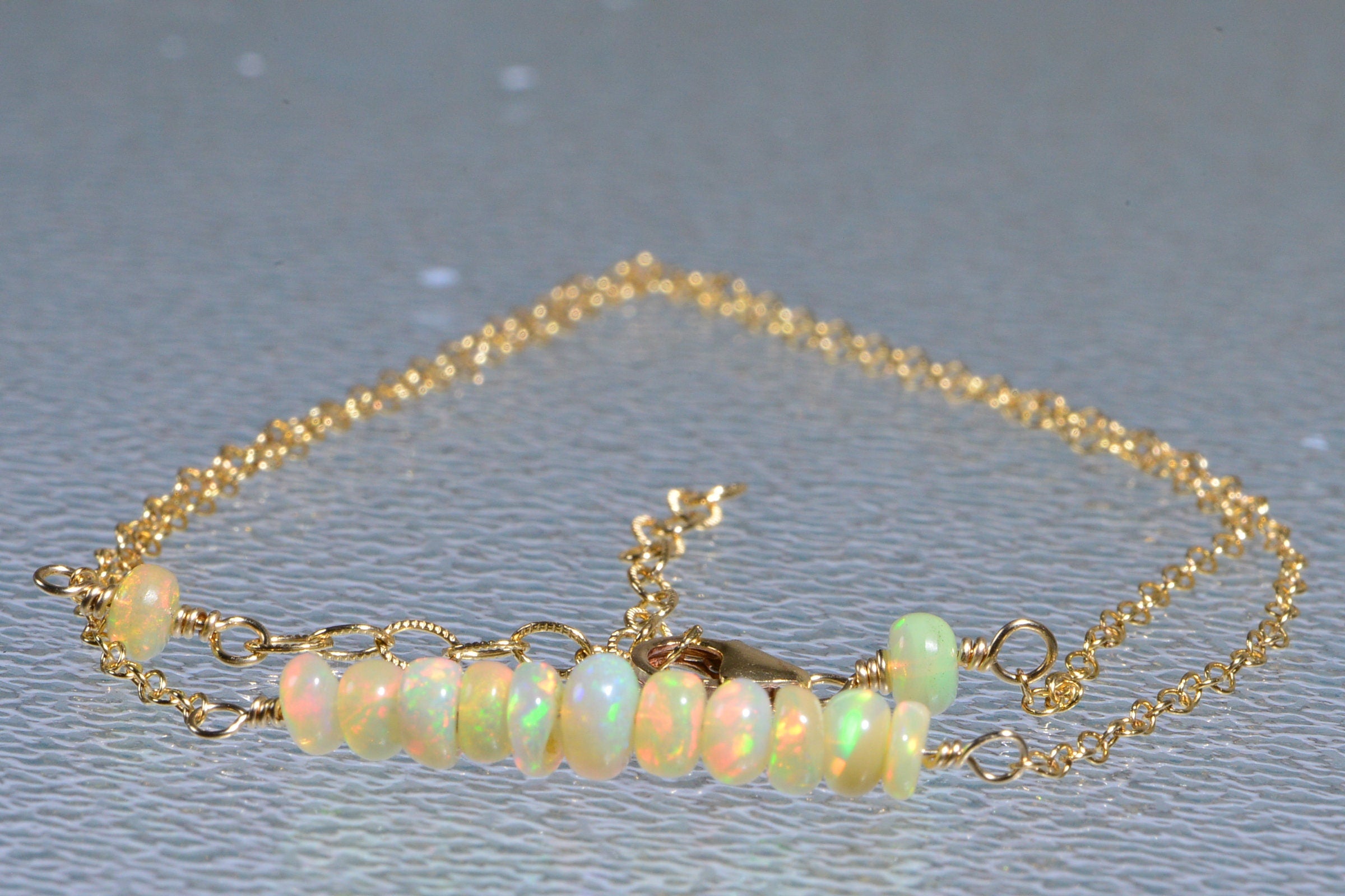 Ethiopian Opal Necklace: 14k Gold Filled Chain, Natural Gemstone