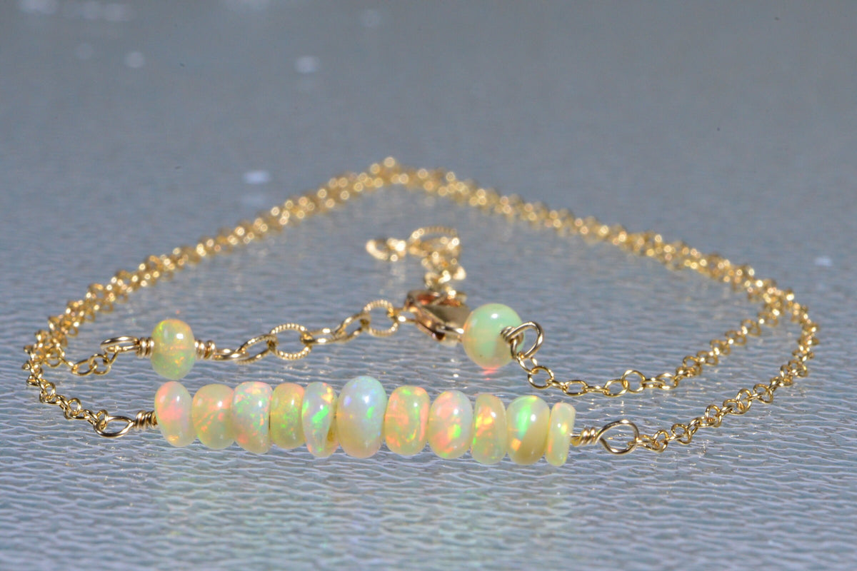 Ethiopian Opal Necklace: 14k Gold Filled Chain, Natural Gemstone