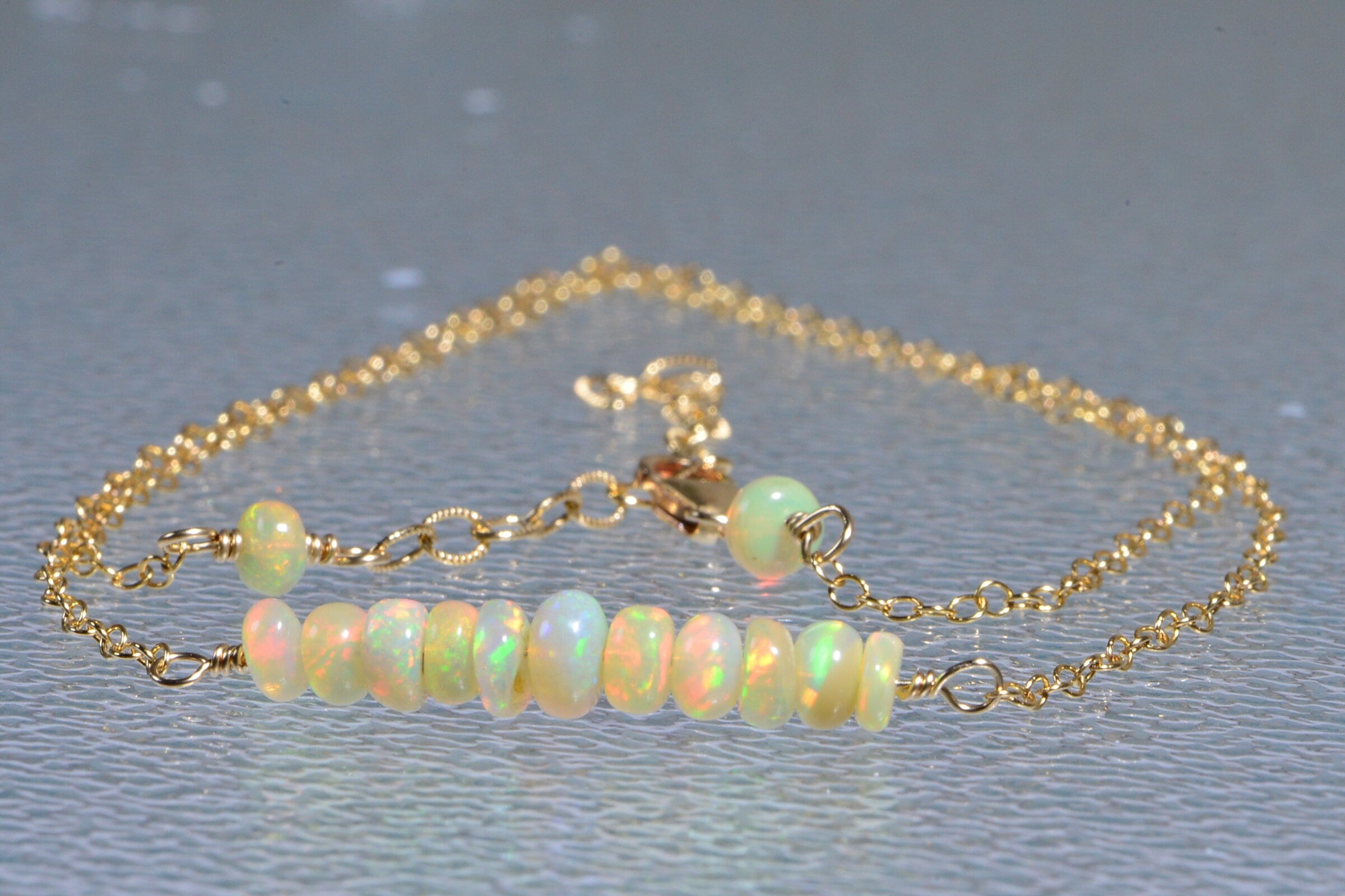 Ethiopian Opal Necklace: 14k Gold Filled Chain, Natural Gemstone