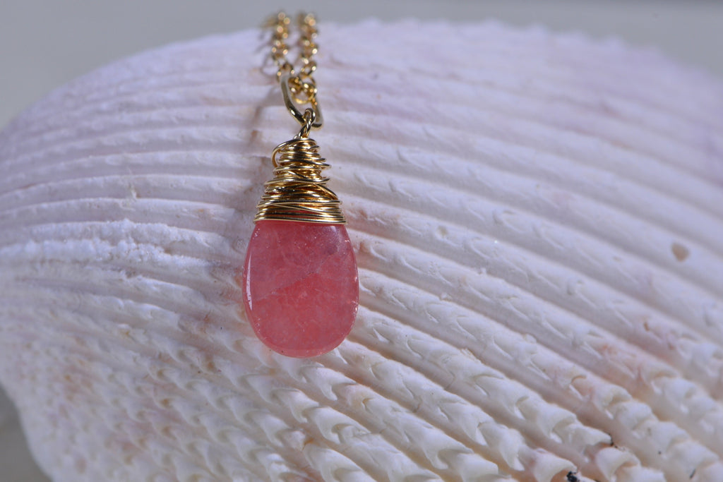 Rhodochrosite Teardrops Wire Wrapped on 14K gold filled Natural Gemstone Beads Jewelry Making Supplies