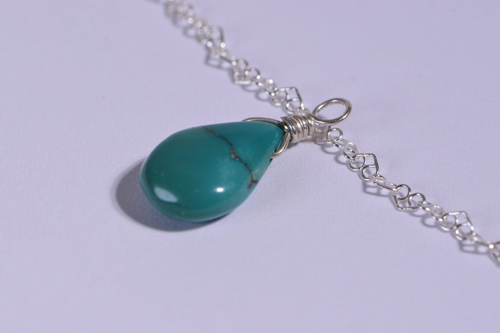 STERLING silver and TURQUOISE wire wrapped pendant  drop briolette, Add on Charm