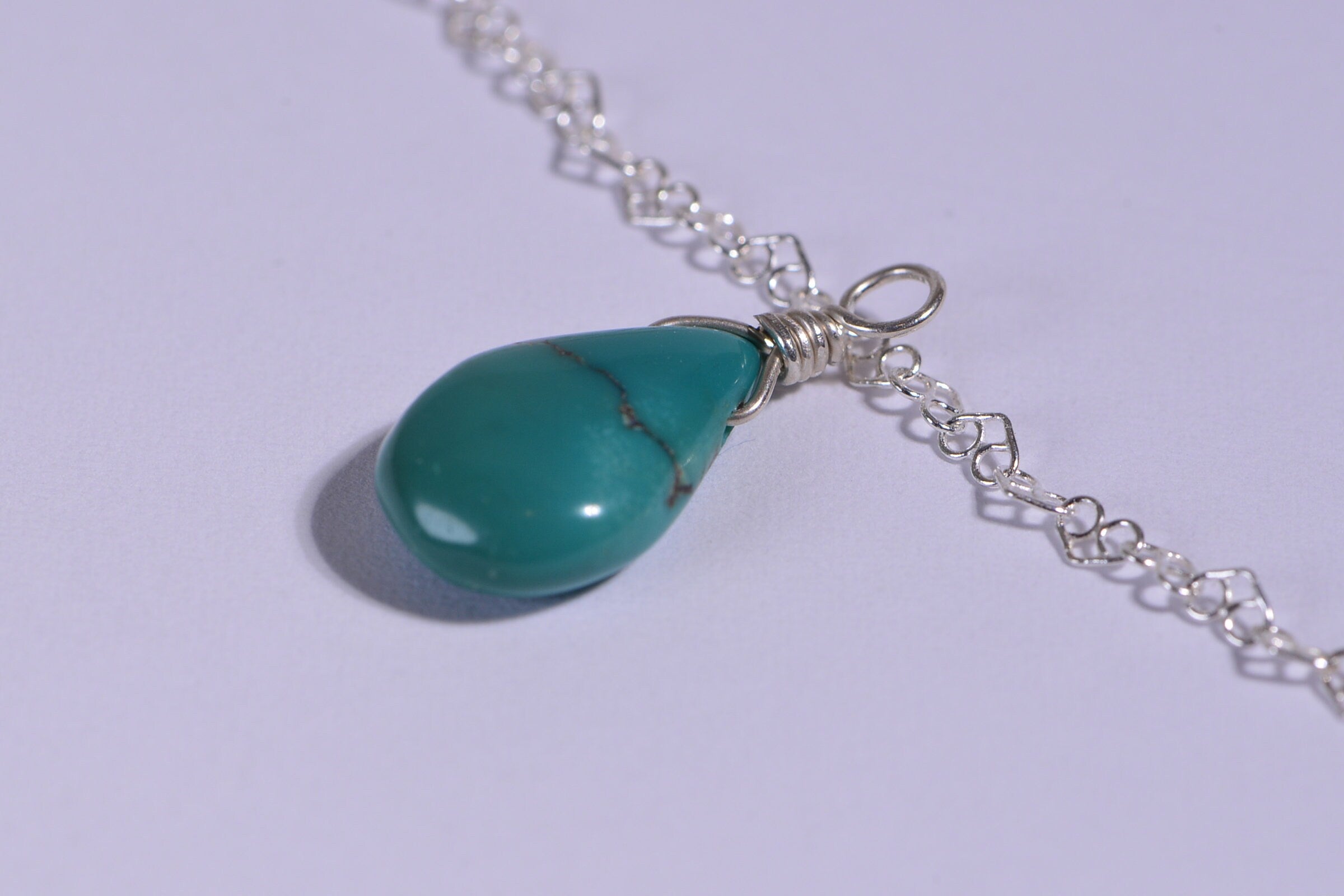 STERLING silver and TURQUOISE wire wrapped pendant  drop briolette, Add on Charm