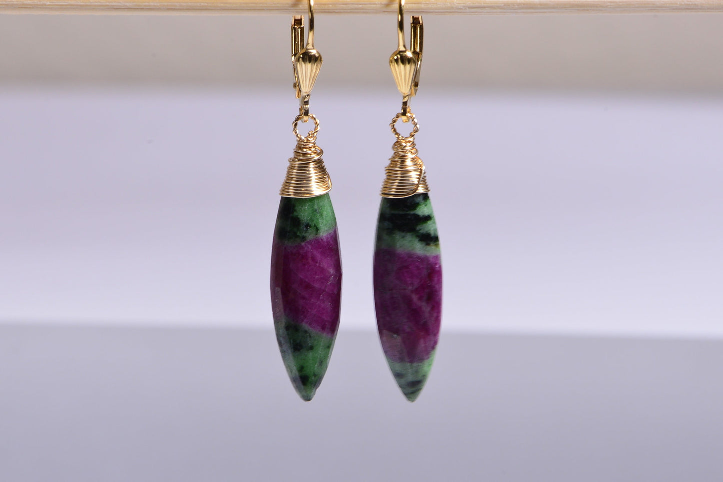 Zoisite Ruby Earrings Long Teardrop Earrings Natural Gemstone February Jewelry