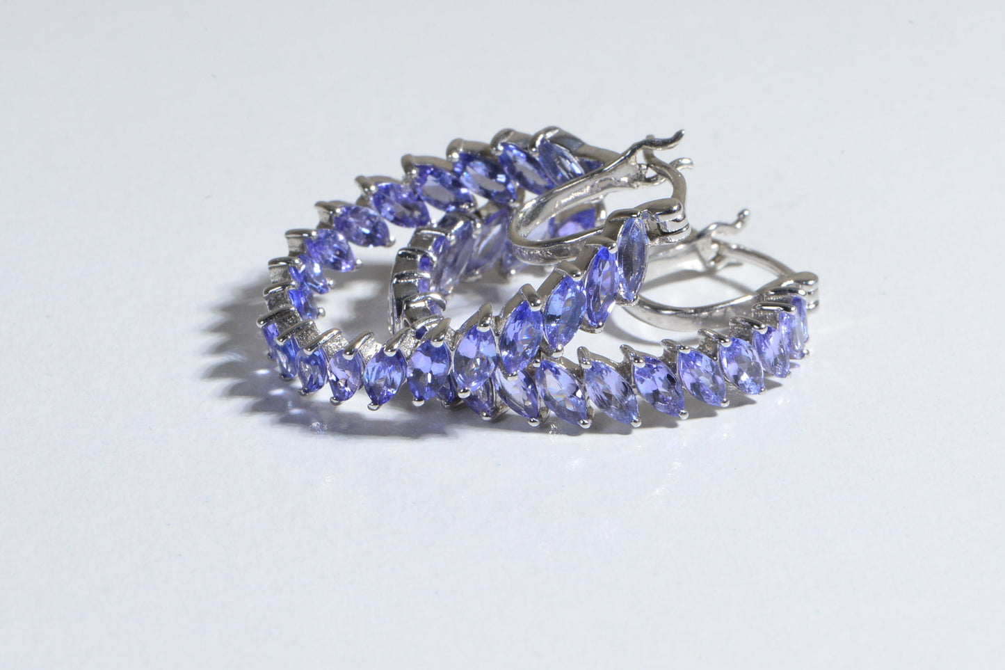 Marquise Tanzanite Hoops  Platinum Plated Sterling Silver Earrings