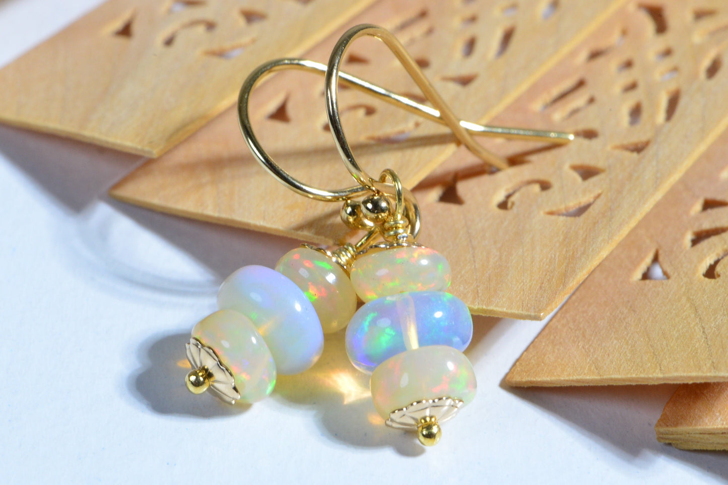 Ethiopian Welo Opal Earrings, 14K Gold Filled, October Birthstone