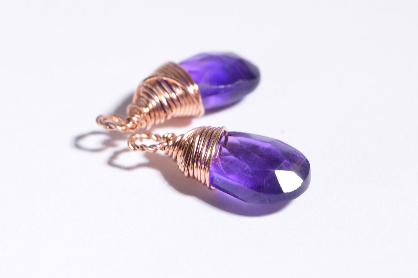 Amethyst Teardrop Briolette Pair, 14K Gold Filled Wire Wrapped Stones