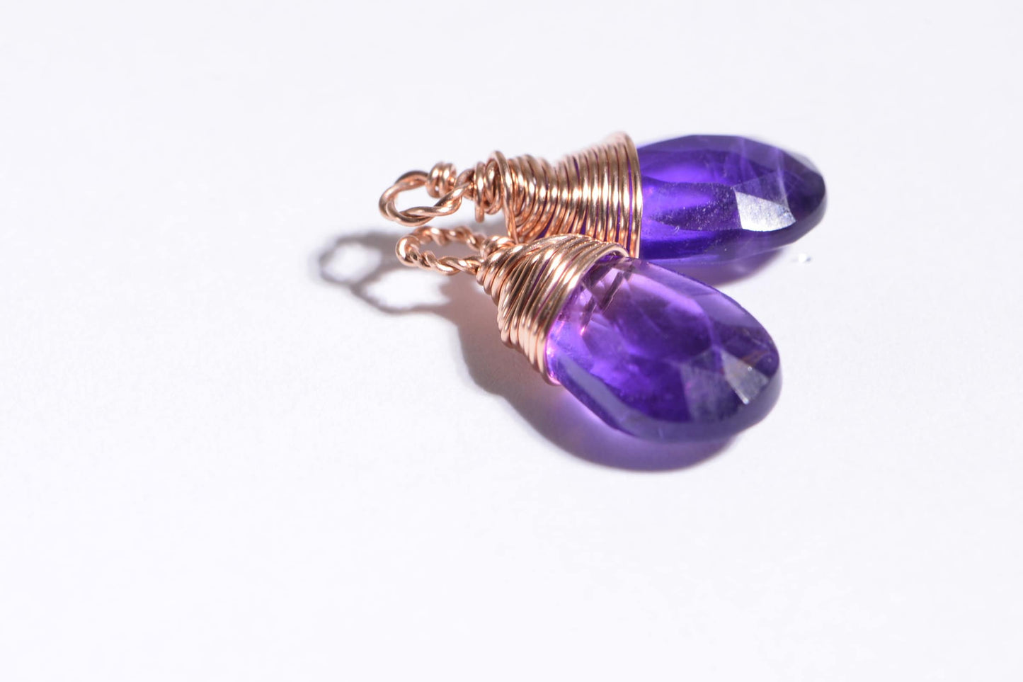 Amethyst Teardrop Briolette Pair, 14K Gold Filled Wire Wrapped Stones