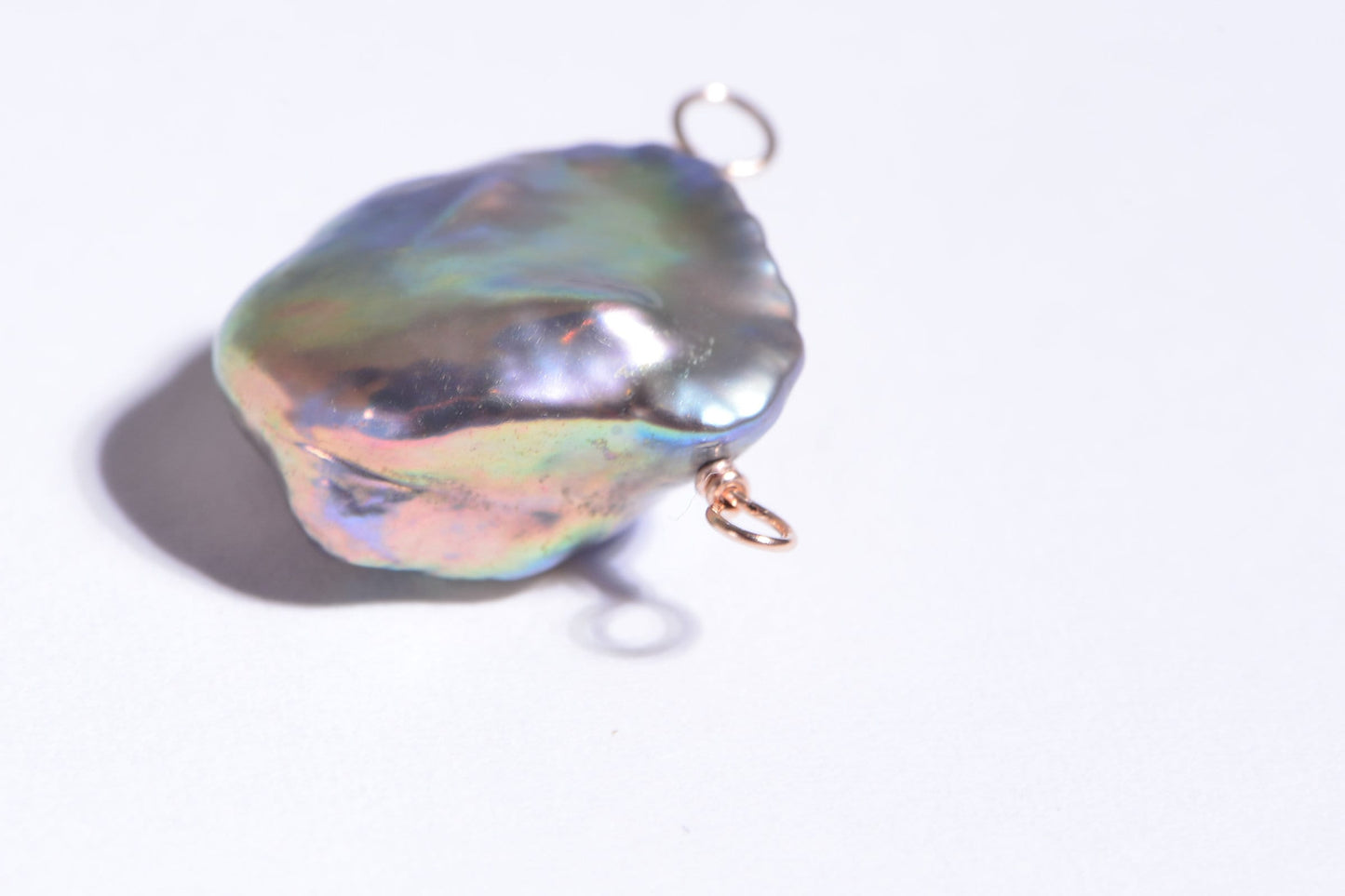 Rainbow Keshi Pearl Pendant, Rose Gold Filled Wire Wrapped, June Birthstone
