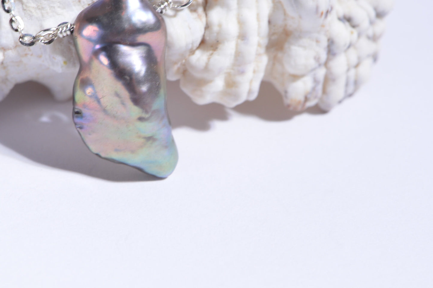 Rainbow Keshi Pearl Pendant, Sterling Silver Wire Wrapped, Baroque Connector