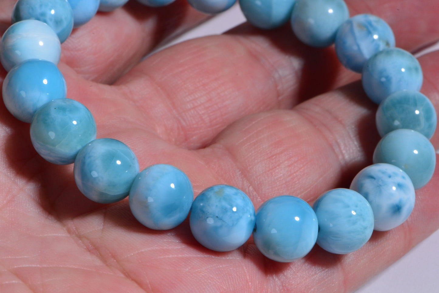 AAA Larimar Bracelet: 10mm Dominican Gemstone Stretch Jewelry