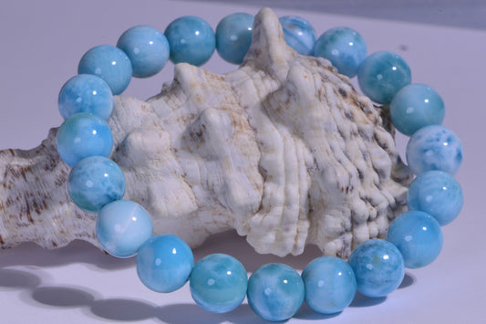 AAA Larimar Bracelet: 10mm Dominican Gemstone Stretch Jewelry