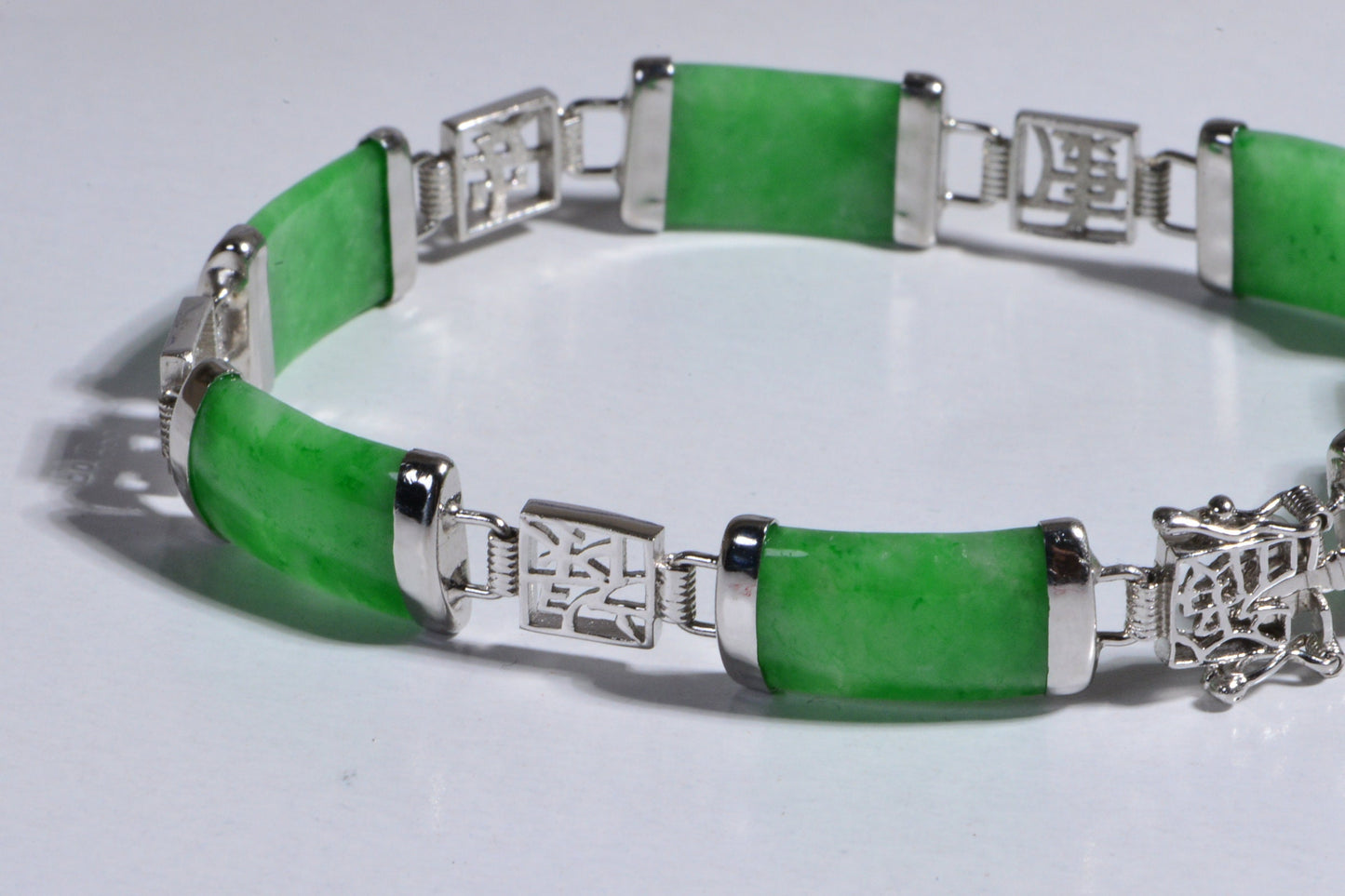 18K White gold over  Sterling silver Jade Bracelet Rectangle Link Bracelet Gemstone