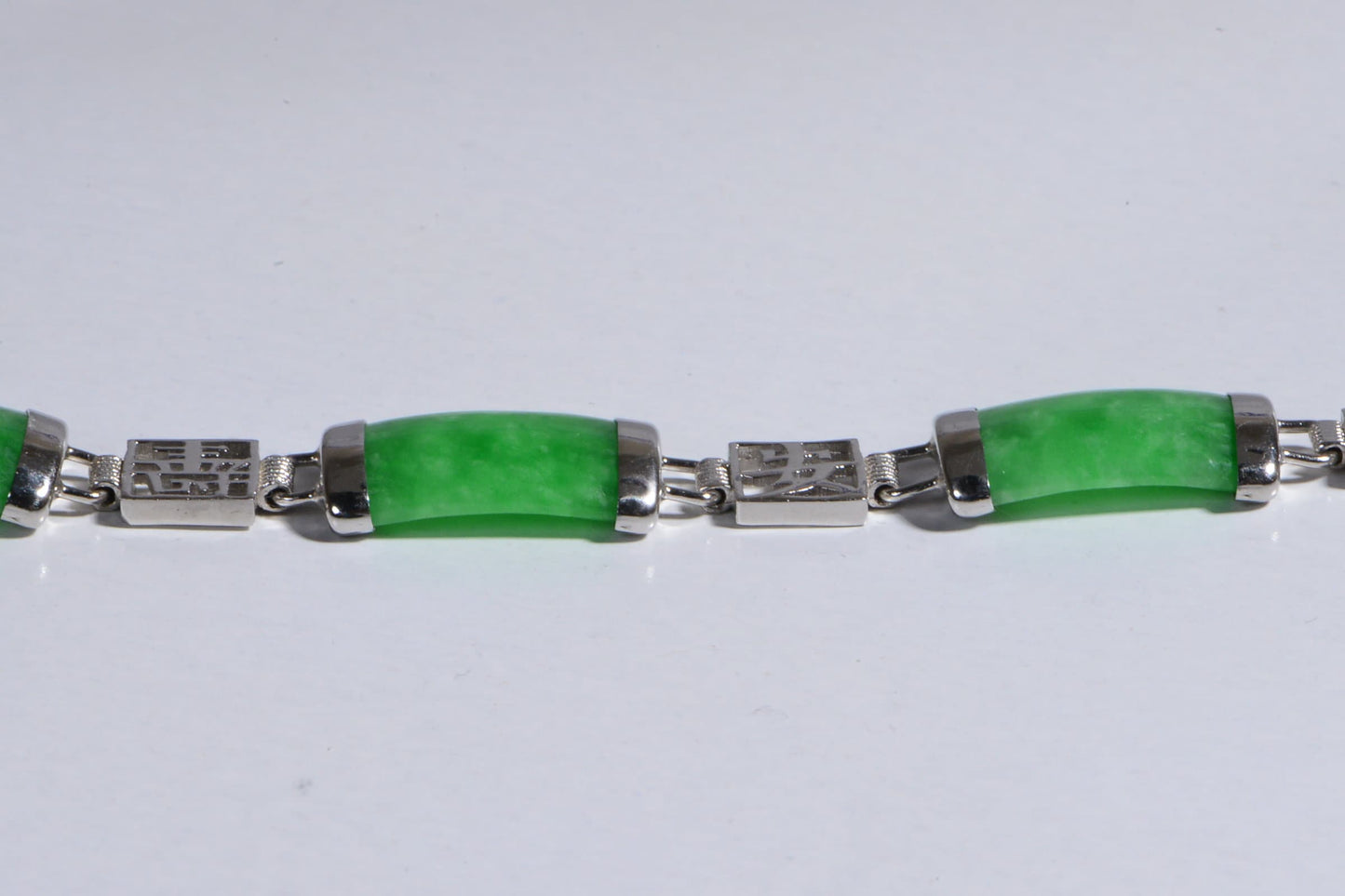 18K White gold over  Sterling silver Jade Bracelet Rectangle Link Bracelet Gemstone