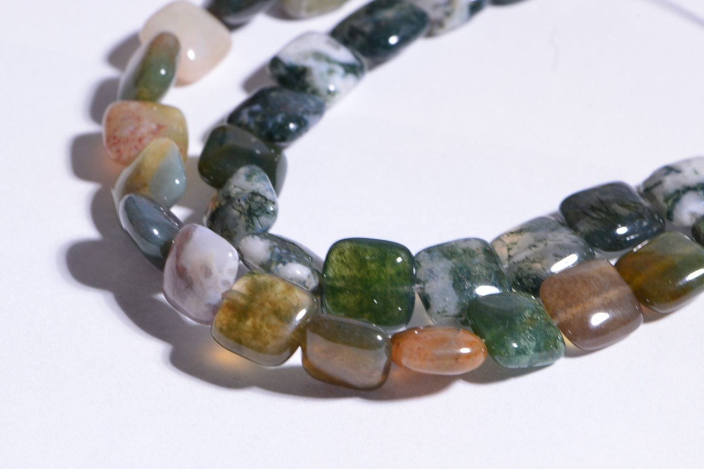 8mm Cushion Moss Agate Beads: Natural Gemstone Jewelry Supplies