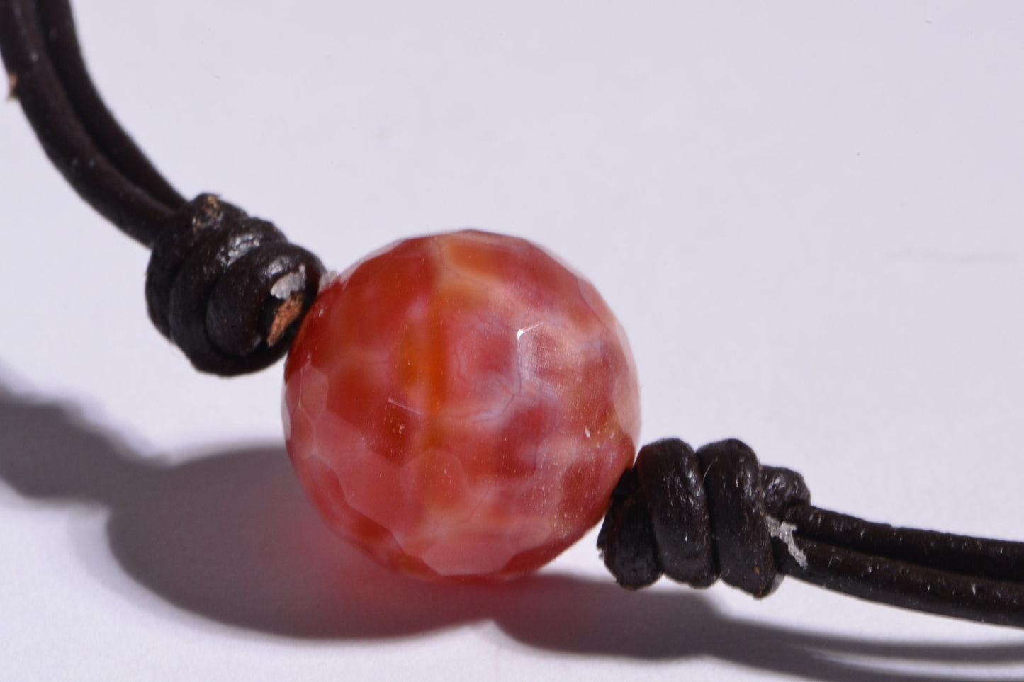 Fire Agate Leather Necklace: Sterling Silver Clasp, Gemstone Jewelry