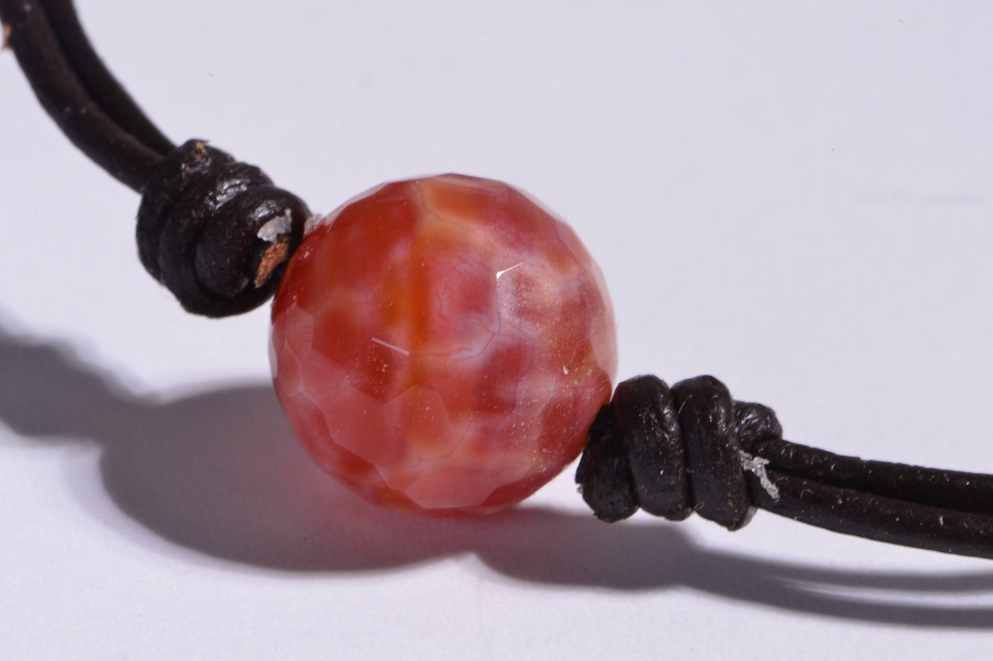 Fire Agate Leather Necklace: Sterling Silver Clasp, Gemstone Jewelry