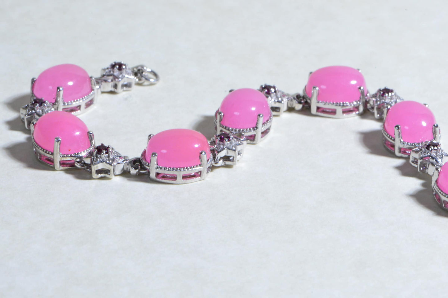 Pink Jade Bracelet  Rhodolite Garnet Sterling Silver Link Chain Bangle Bridal Bracelet  for women
