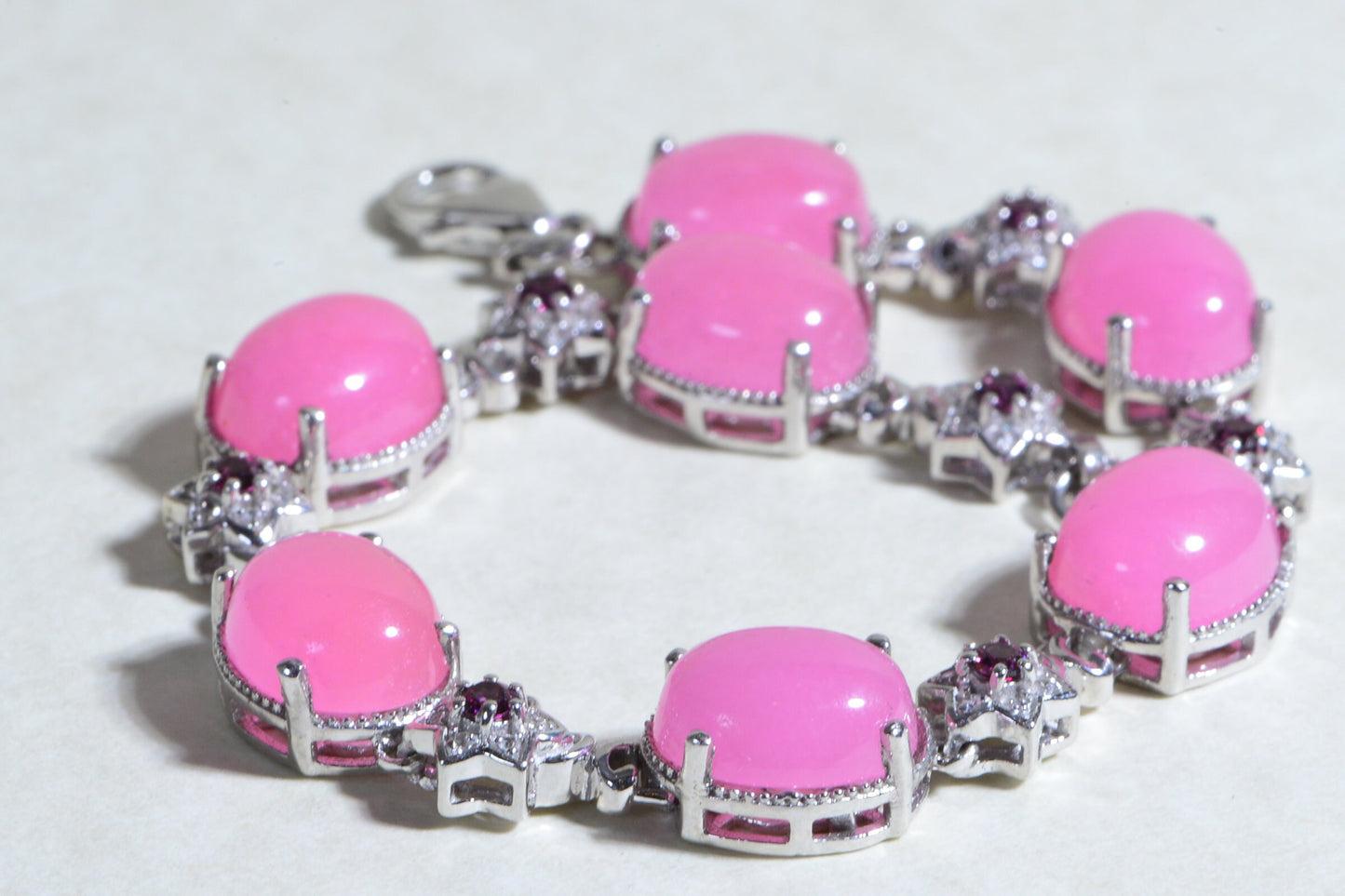 Pink Jade Bracelet  Rhodolite Garnet Sterling Silver Link Chain Bangle Bridal Bracelet  for women
