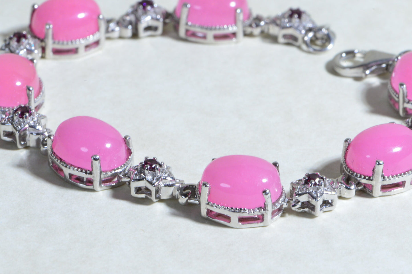 Pink Jade Bracelet  Rhodolite Garnet Sterling Silver Link Chain Bangle Bridal Bracelet  for women