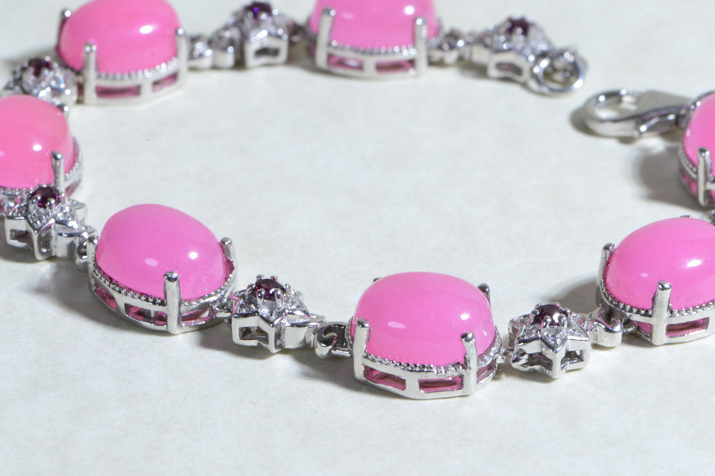Pink Jade Bracelet  Rhodolite Garnet Sterling Silver Link Chain Bangle Bridal Bracelet  for women