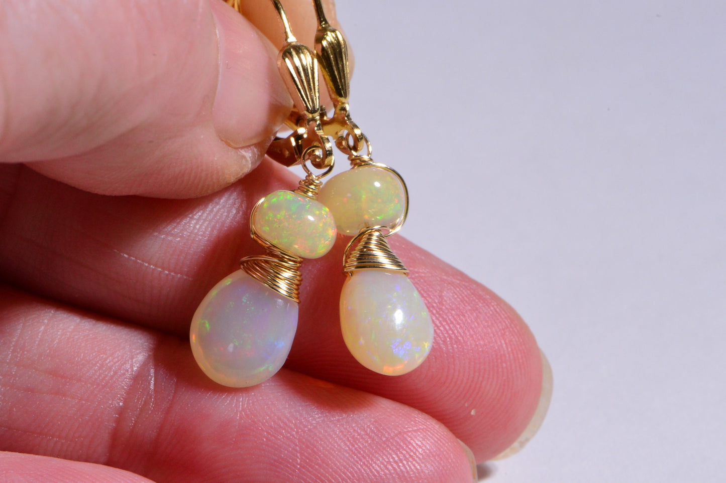 White Opal Earrings 14K Gold Filled Jewelry Birthstone October