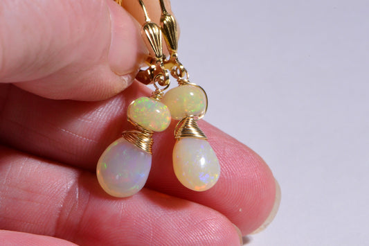 White Opal Earrings 14K Gold Filled Jewelry Birthstone October