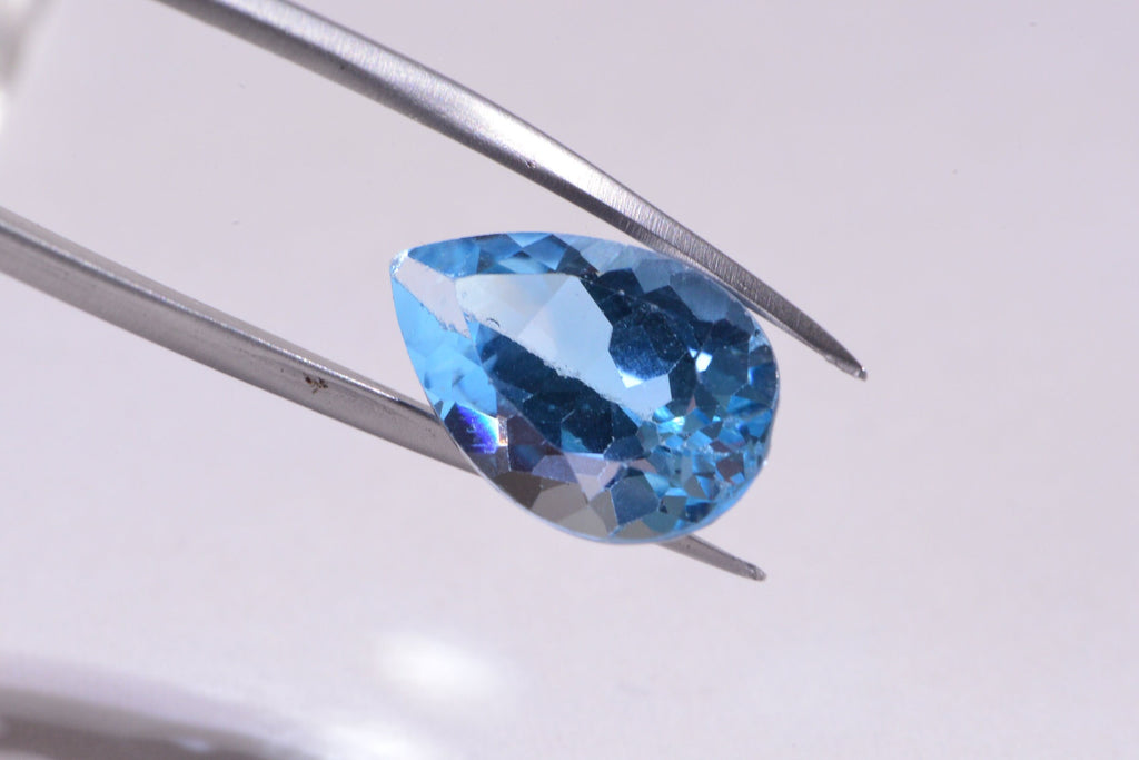 14mm Blue Topaz Pear Cut Cab for Ring Blue Teardrop Gems Faceted  Gemstone Cabochons