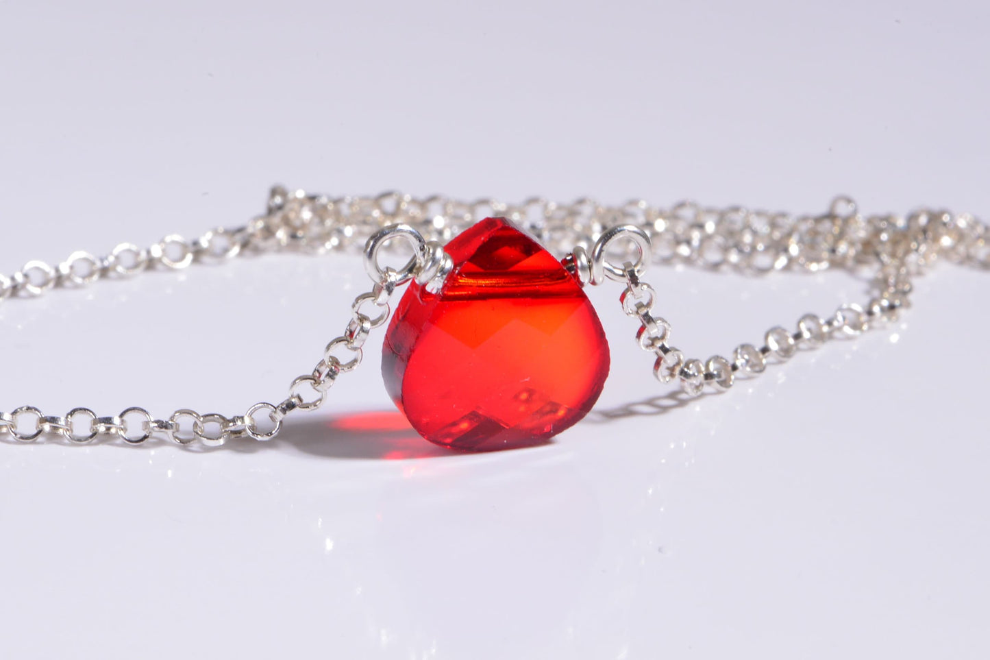 Red Crystal Heart Necklace Single Bead On Sterling Silver Choker Necklace Gift for Sister