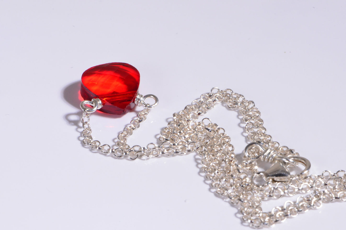 Red Crystal Heart Necklace Single Bead On Sterling Silver Choker Necklace Gift for Sister