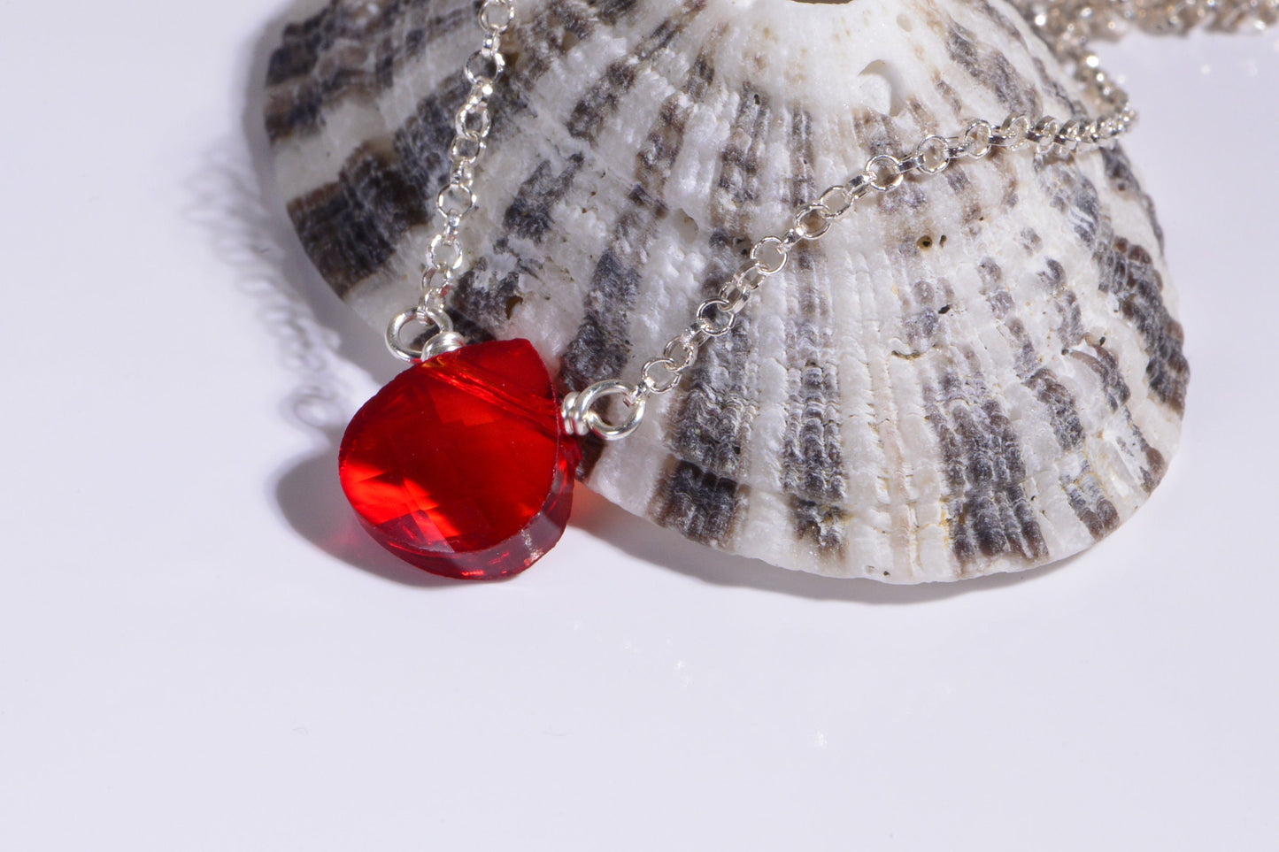 Red Crystal Heart Necklace Single Bead On Sterling Silver Choker Necklace Gift for Sister