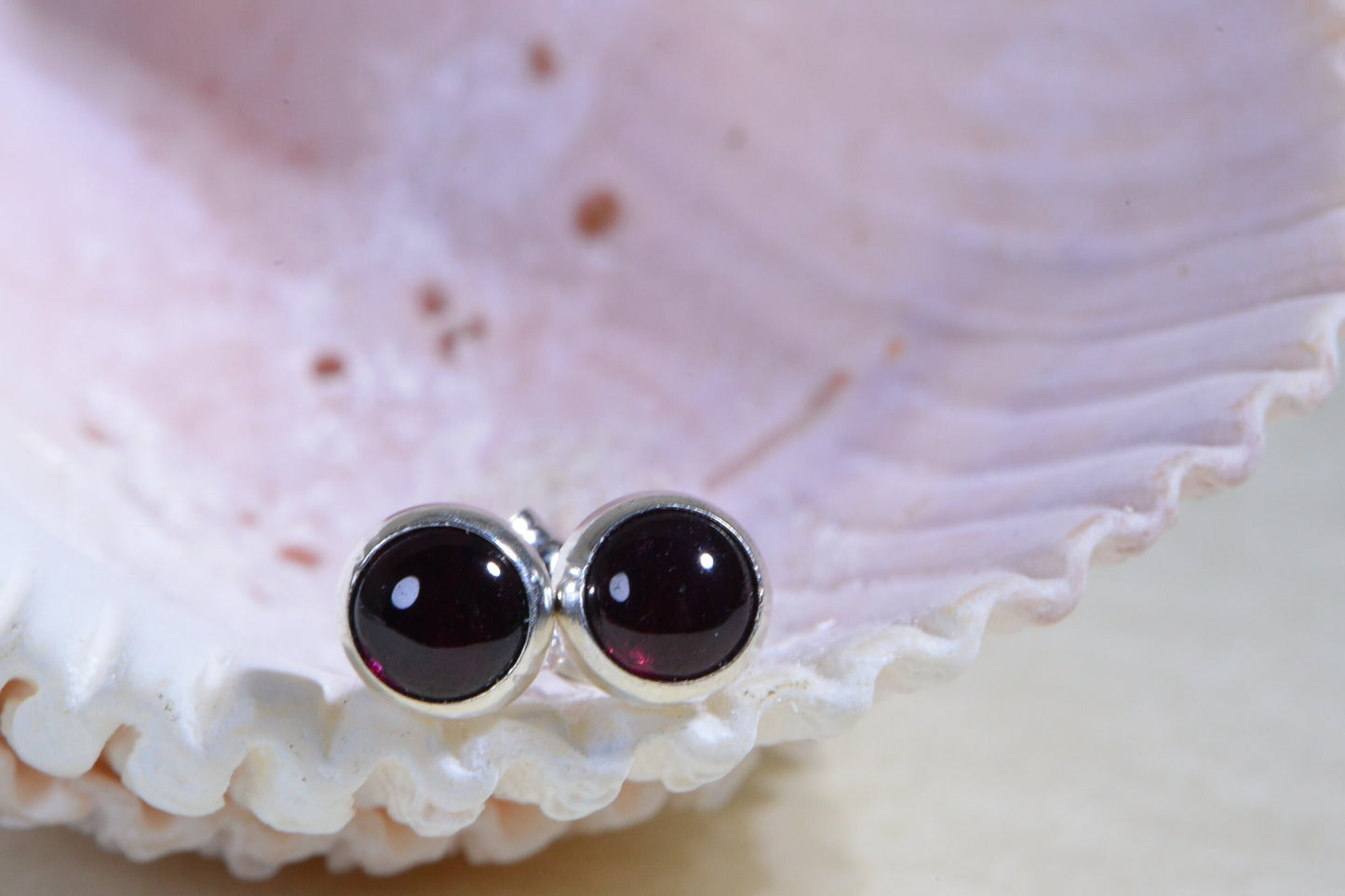 Garnet Stud Earrings: Sterling Silver, January Birthstone
